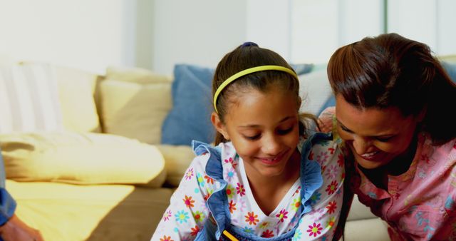 Happy Mother and Daughter Reading Storybook at Home - Download Free Stock Images Pikwizard.com