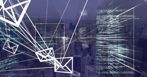 Abstract Cityscape with Digital Data Exchange and Programming Code - Download Free Stock Images Pikwizard.com