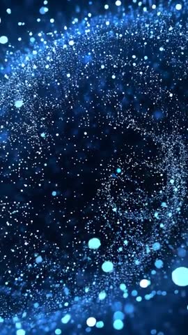 Vertical video driving blue particles into spiral vortex loop for tech and social media