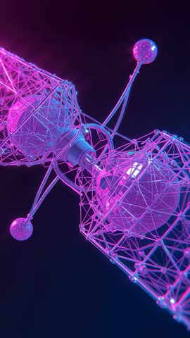 Rotating Neon Wireframe Orbs Inside Lattice Cage Vertical Tech Loop