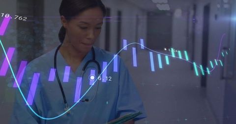 Nurse Analyzing Digital Health Data Overlay in Hospital