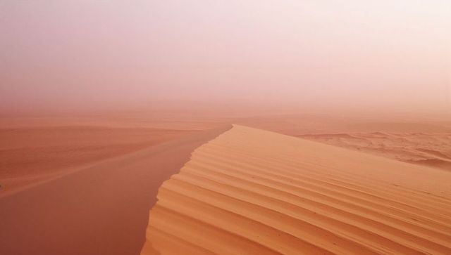 Serene sand dune ridge in desert with sculpted ripples