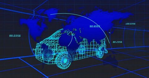 Futuristic Wireframe Car with Digital Mapping Overlay