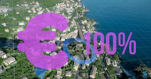 Digital Euro Symbol Overlays on Scenic Cityscape