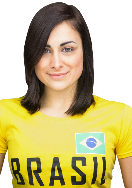 Beautiful Woman Wearing Brasil T-Shirt Isolated On Transparent Background - Download Free Stock Videos Pikwizard.com