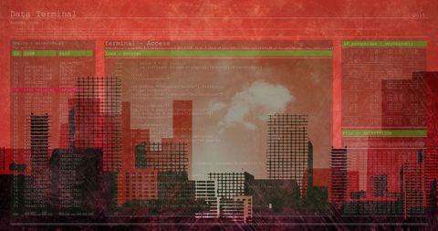 Futuristic Red Data Terminal Interface Over City Skyline - Download Free Stock Images Pikwizard.com