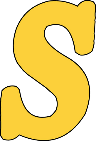 Yellow letter s cartoon style on transparent background