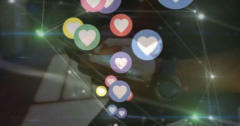 Social media engagement with heart icons and smartphone