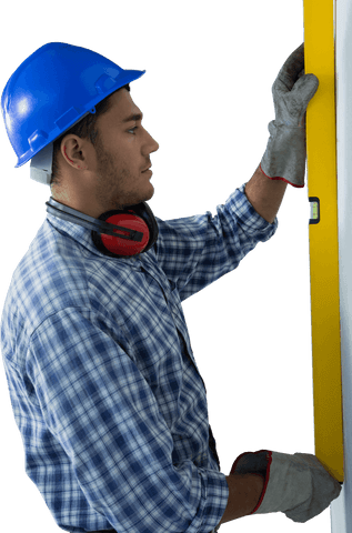 caucasian worker measuring with level tool on transparent background - Download Free Stock Videos Pikwizard.com