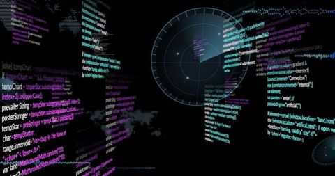 Futuristic Digital Interface with Radar and Code Streams