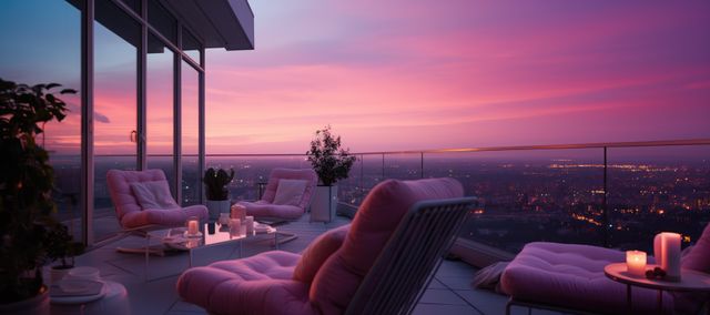 Stylish rooftop terrace at sunset with cityscape view - Download Free Stock Images Pikwizard.com