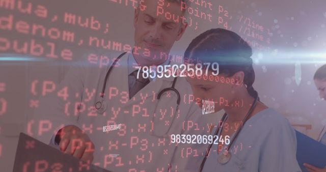Doctors Analyzing Data with Overlay of Codes and Numbers - Download Free Stock Images Pikwizard.com