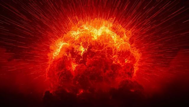 Explosive Fiery Cloud with Radiating Light Streaks