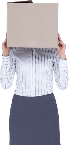 Transparent Businesswoman Hiding Behind Large Box Indoors - Download Free Stock Videos Pikwizard.com