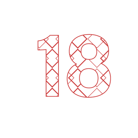 Red decorative 18 graphic with cut-out pattern on transparent background