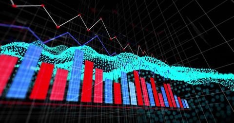 Futuristic 3D Data Visualization with Bar and Line Graphs