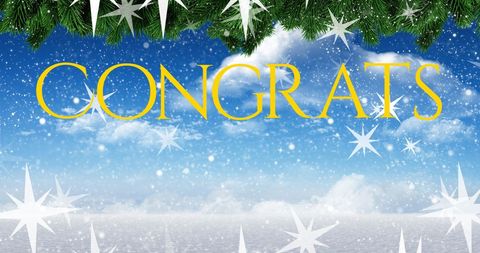 Festive Congrats Message with Snow and Stars - Download Free Stock Images Pikwizard.com