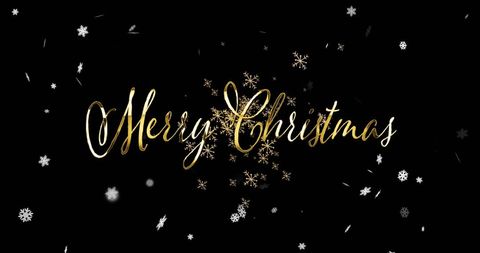 Golden Merry Christmas with Snowflakes on Black Background