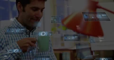 Professional Examining Holographic Data in High-Tech Work Environment