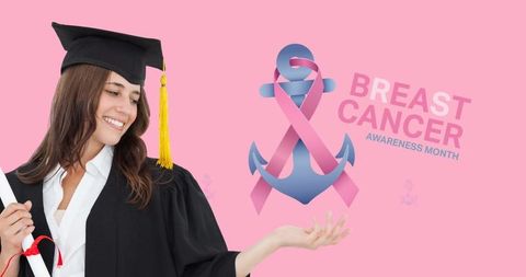 Smiling Graduate Promotes Breast Cancer Awareness in Confident Pose - Download Free Stock Images Pikwizard.com