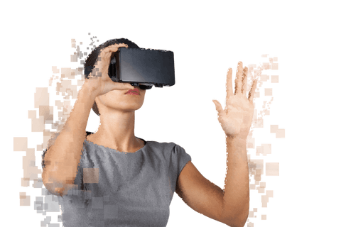 Caucasian Businesswoman Using VR Headset Transparent Concept