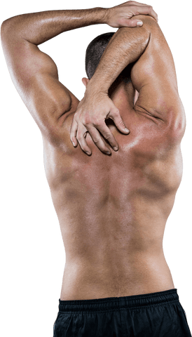 Transparent Rear View of Shirtless Athlete Stretching Arm Muscles - Download Free Stock Videos Pikwizard.com