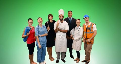 Diverse Group of Professionals on Green Background