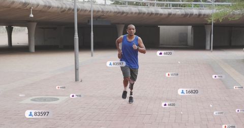 Adaptive athlete energizing urban run with social metrics overlay