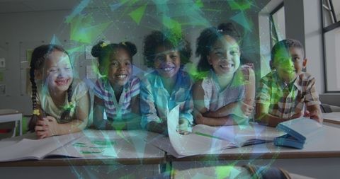 Diverse Smiling Children with Digital Network Overlay