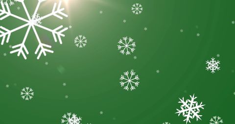 DNA Strand and Glowing Snowflakes on Green Background