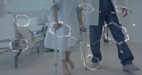 Patient Rehabilitation Assisted by Medical Professional with Chemistry Overlay