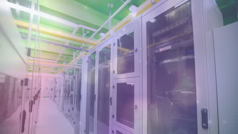 Futuristic Server Room with Digital Network Simulation