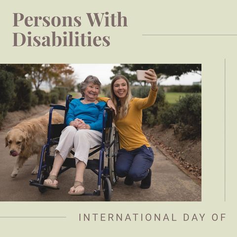 Celebrating inclusion: young woman with elderly lady in wheelchair outdoors
