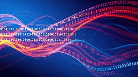 Colorful Binary Data Stream with Flowing Waveforms on Deep Blue Background - Download Free Stock Images Pikwizard.com
