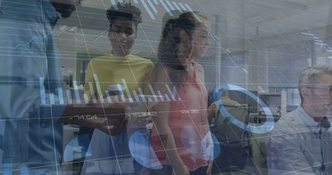 Team Analyzing Business Data with Virtual Interface in Modern Office - Download Free Stock Images Pikwizard.com