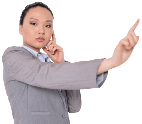 Confident Businesswoman Pointing Finger Transparent Background