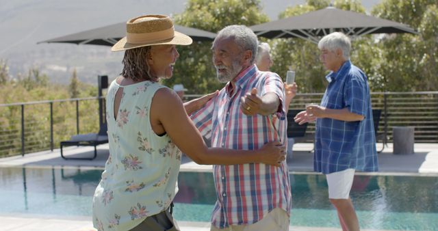 Active Seniors Dancing by Swimming Pool, Enjoying Party Outdoors - Download Free Stock Images Pikwizard.com