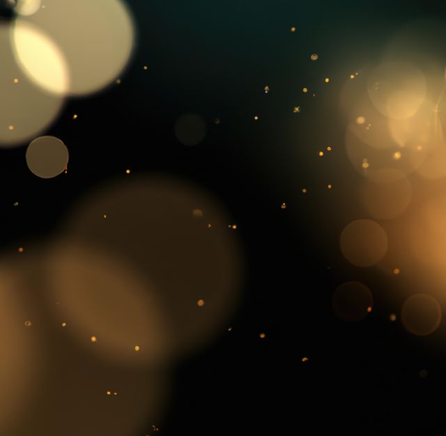 This abstract background features a bokeh effect with glowing and blurred circles of light on a dark backdrop. Perfect for use in festive designs, holiday cards, websites, banners, or as a background for text or images. It can also be useful in presentations or as a stylish cover for digital products.