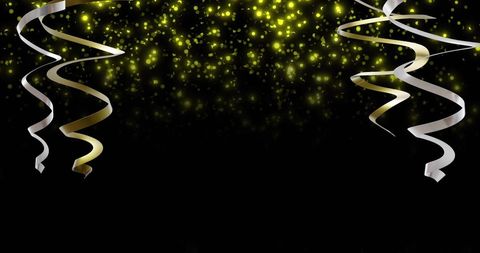 Festive Gold and Silver Streamers Against Black Background - Download Free Stock Images Pikwizard.com