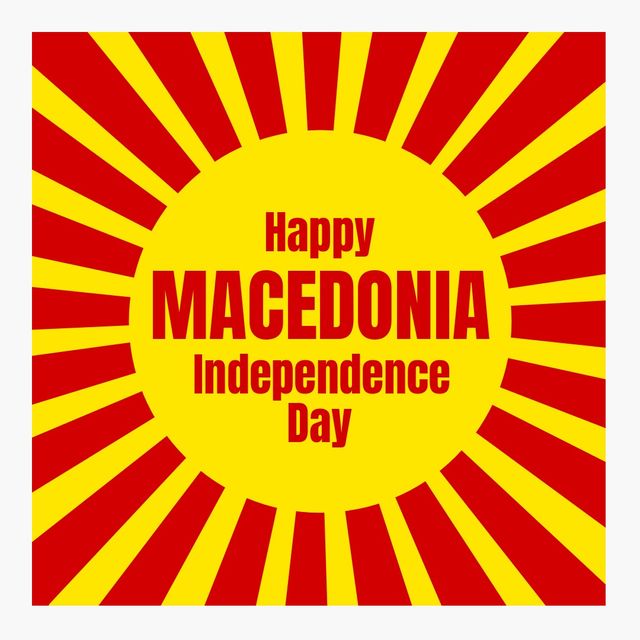 Illustration of happy macedonia independence day text on national flag, copy space. Vector, patriotism, celebration, freedom and identity concept.