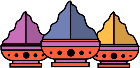 Three vibrant powder mounds in ornate bowls vector art transparent