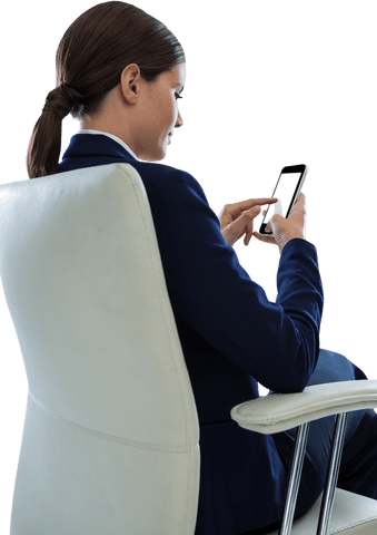 transparent view businesswoman using phone in office chair - Download Free Stock Videos Pikwizard.com