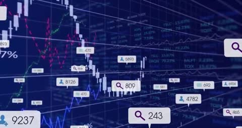 Futuristic Digital Stock Market Analytics Display with Data Visualizations