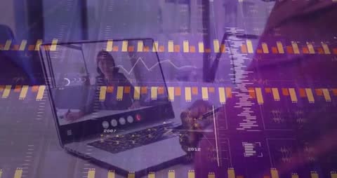 Virtual Financial Meeting with Graphs and Reports on Screen