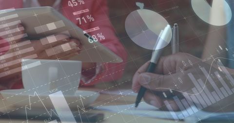 business team analyzing data with digital overlay and tablets - Download Free Stock Images Pikwizard.com