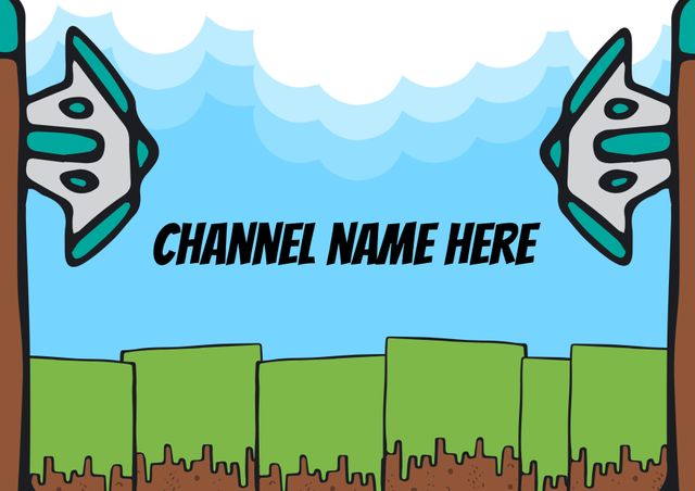 Gaming Channel Banner with Axes and Block Landscape - Download Free Stock Templates Pikwizard.com