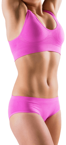 Fit Woman Stretching in Pink Bikini on Transparent Background