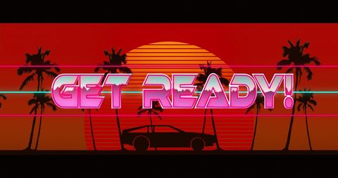 Retro Get Ready Sunset with Vintage Car and Palms