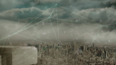 Network Connections Overlay Urban Cityscape