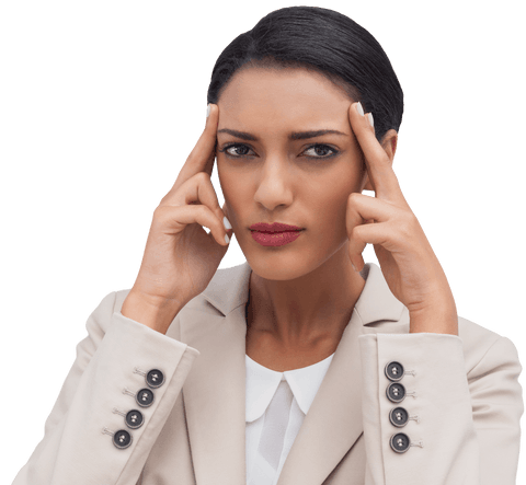 determined businesswoman concentrating with fingers on temples, transparent background - Download Free Stock Videos Pikwizard.com